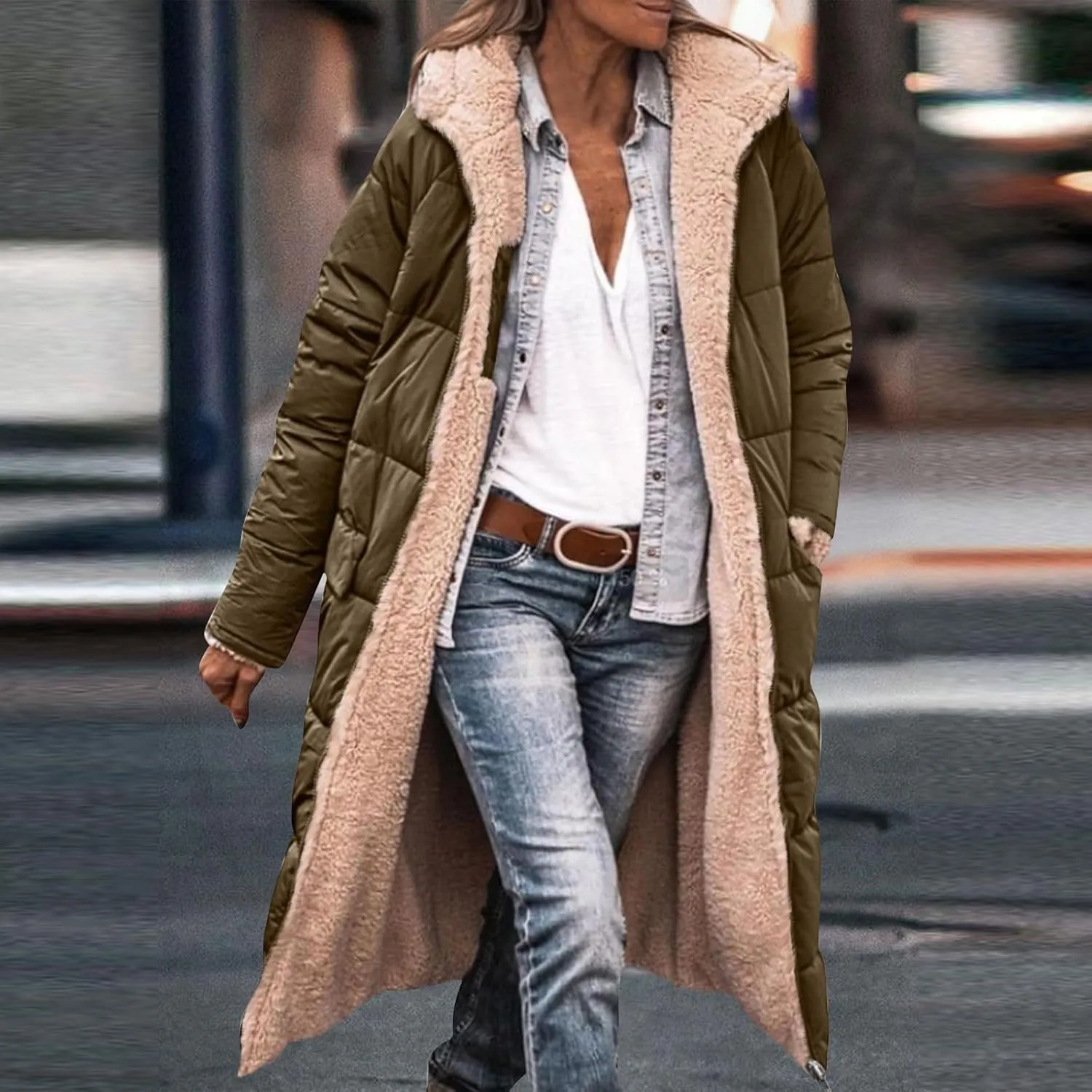 ChicCrate Women's 2025 Winter Fashion Clothes Oversized Shearling Warm Coat Fleece Long Coats Jackets Outerwear
