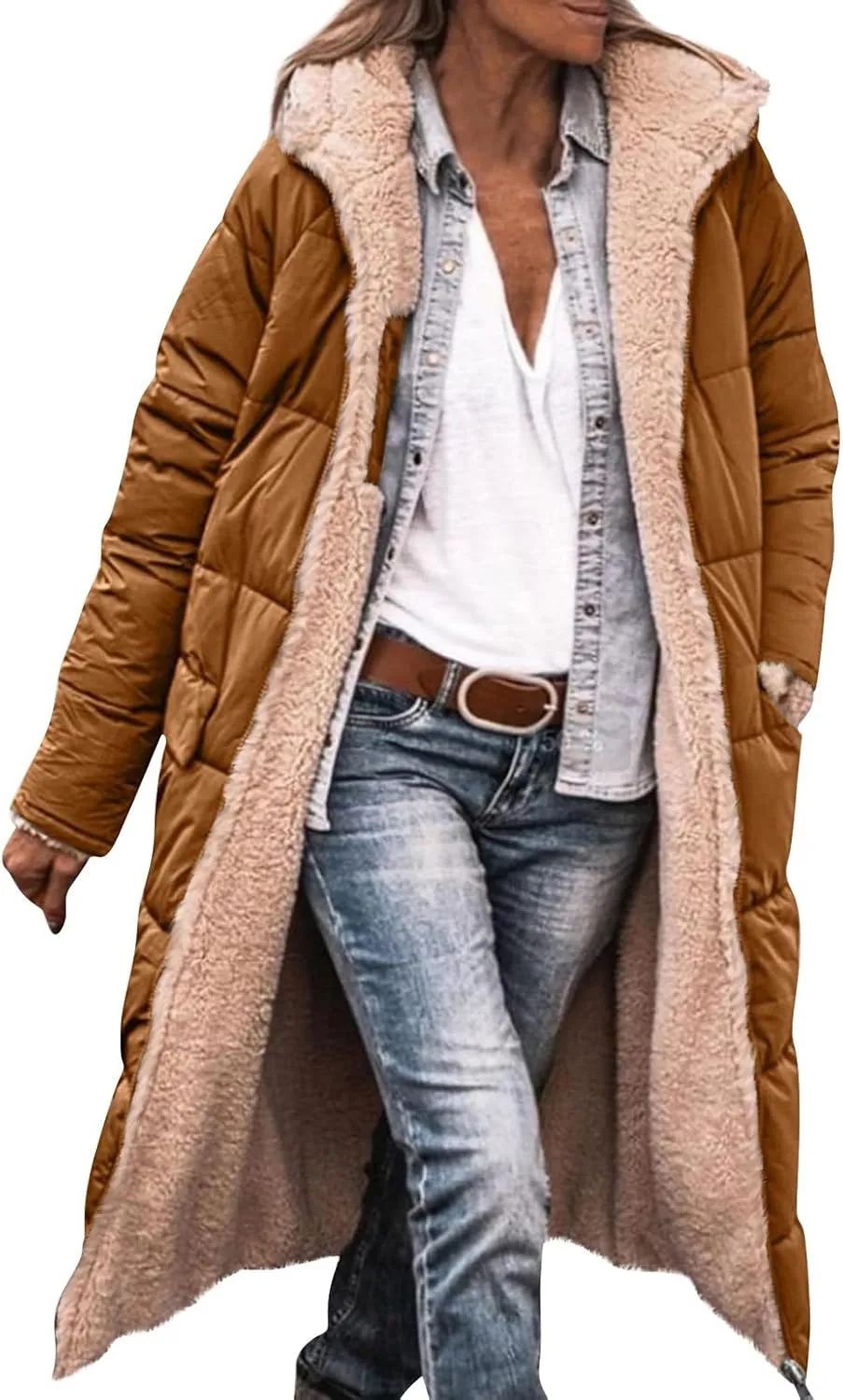 ChicCrate Women's 2025 Winter Fashion Clothes Oversized Shearling Warm Coat Fleece Long Coats Jackets Outerwear