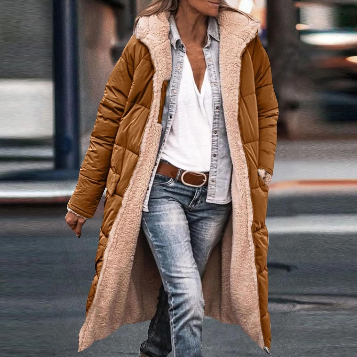 ChicCrate Women's 2025 Winter Fashion Clothes Oversized Shearling Warm Coat Fleece Long Coats Jackets Outerwear