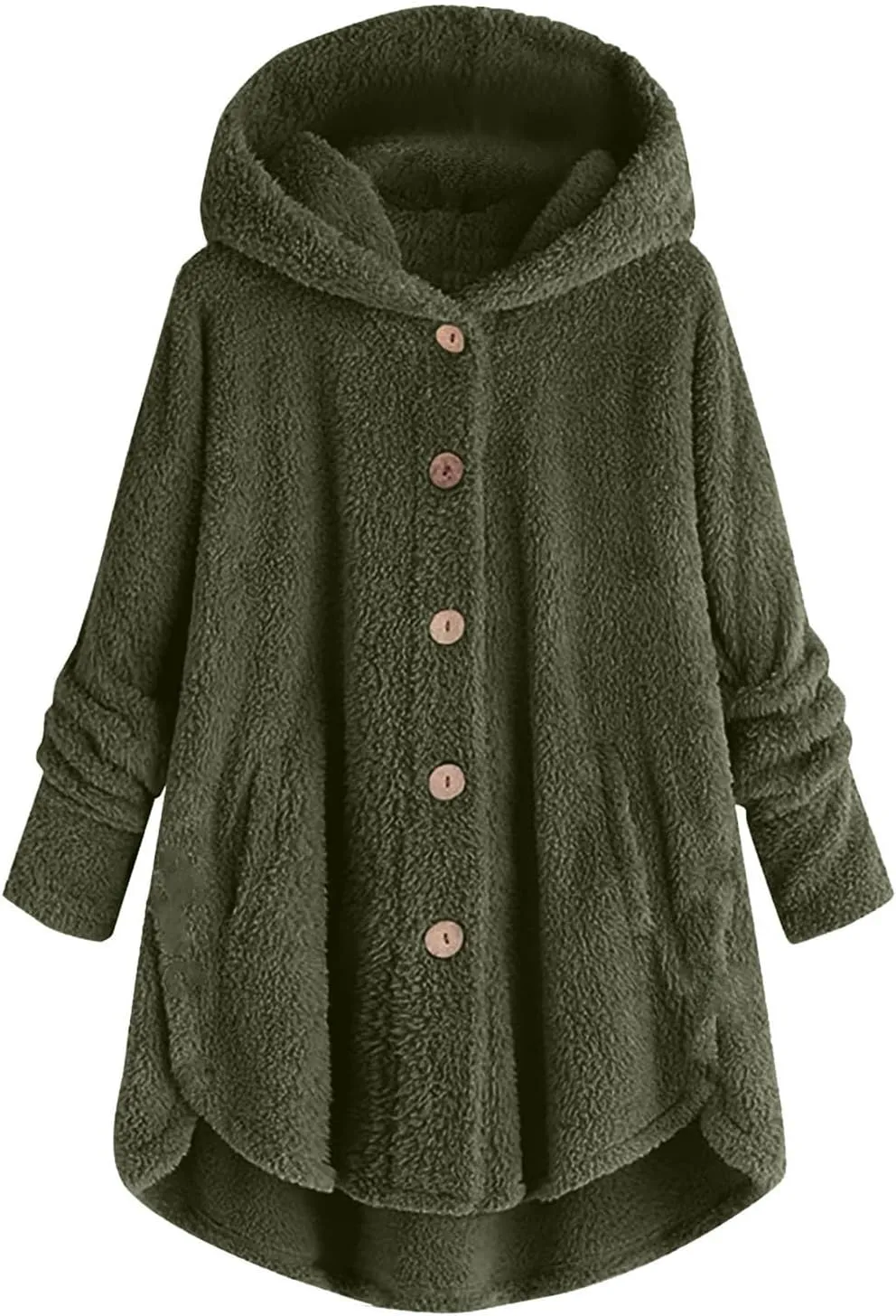 Fleece Jacket Women Button Down Sherpa Jacket Fuzzy Warm Jacket Long Sleeve Hooded Coat Winter Coats for Women