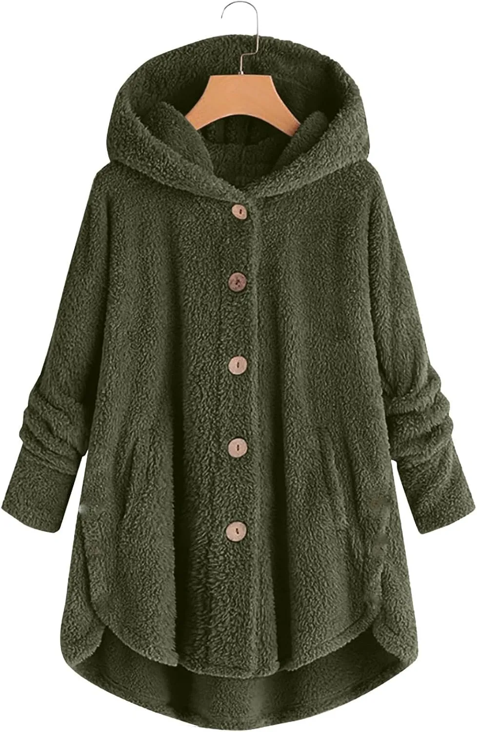 Fleece Jacket Women Button Down Sherpa Jacket Fuzzy Warm Jacket Long Sleeve Hooded Coat Winter Coats for Women