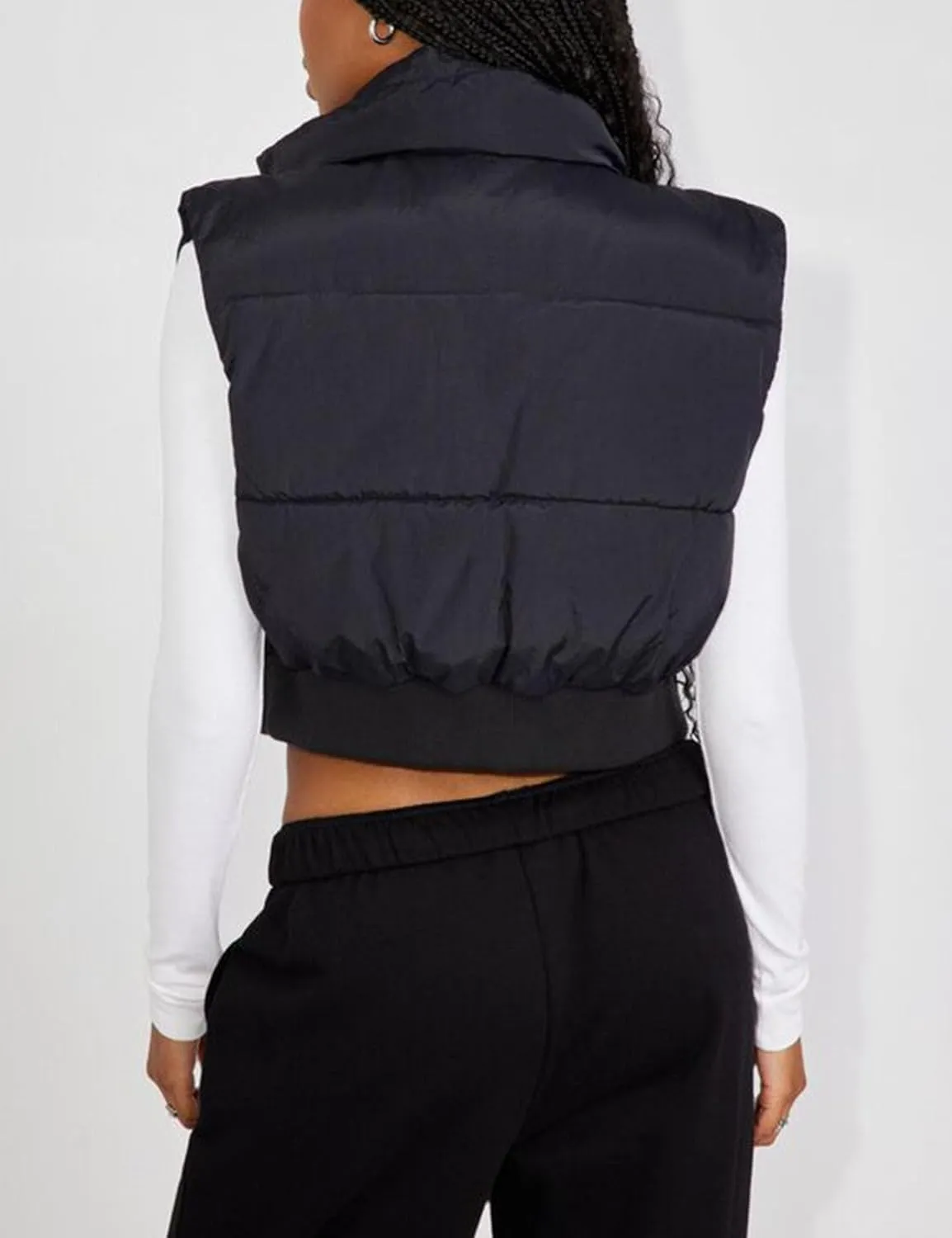 Flygo Women's Cropped Puffer Vest Zip Up Stand Collar Sleeveless Padded Bubble Vest