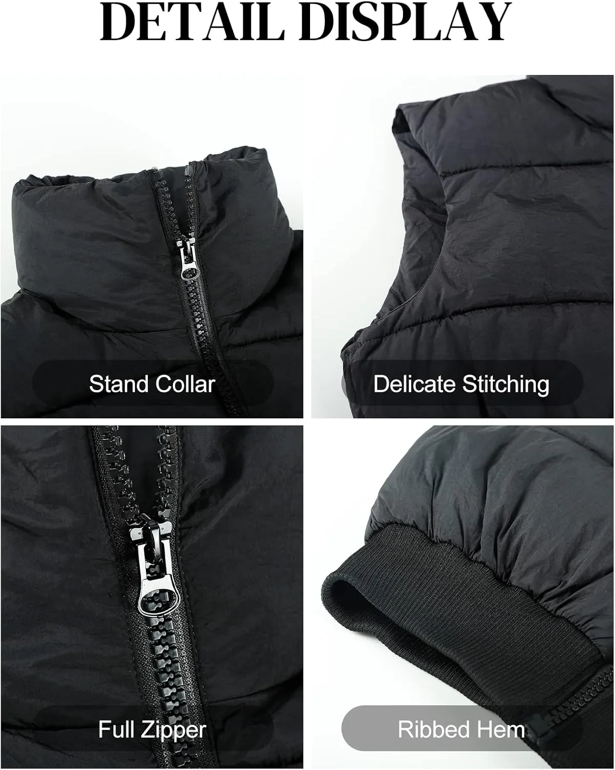 Flygo Women's Cropped Puffer Vest Zip Up Stand Collar Sleeveless Padded Bubble Vest