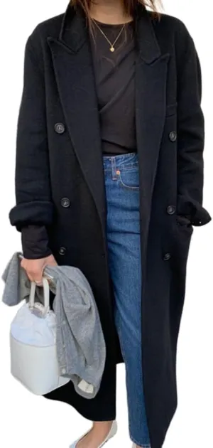 IDEALSANXUN Long Wool Trench Coat Women Fall Winter Double Breasted Blazer Jackets Overcoat Pea Coats