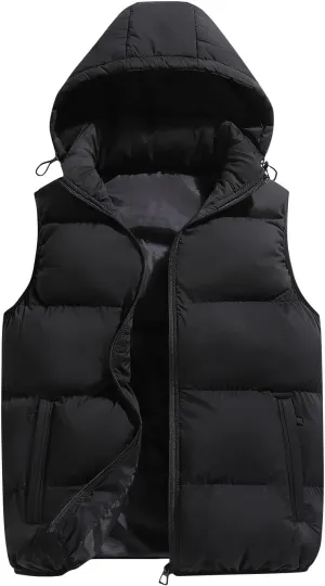 Lmdudan Men's Quilted Puffer Vest Thicken Warm Winter Coat with Hood 2024 Fashion Sleeveless Casual Zip Up Jacket Outerwear