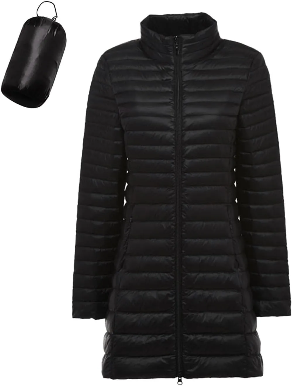 Long Puffer Jackets for Women Lightweight Packable Warm Winter Down Coats Casual Slim Fit Stand Collar Quilted Jacket