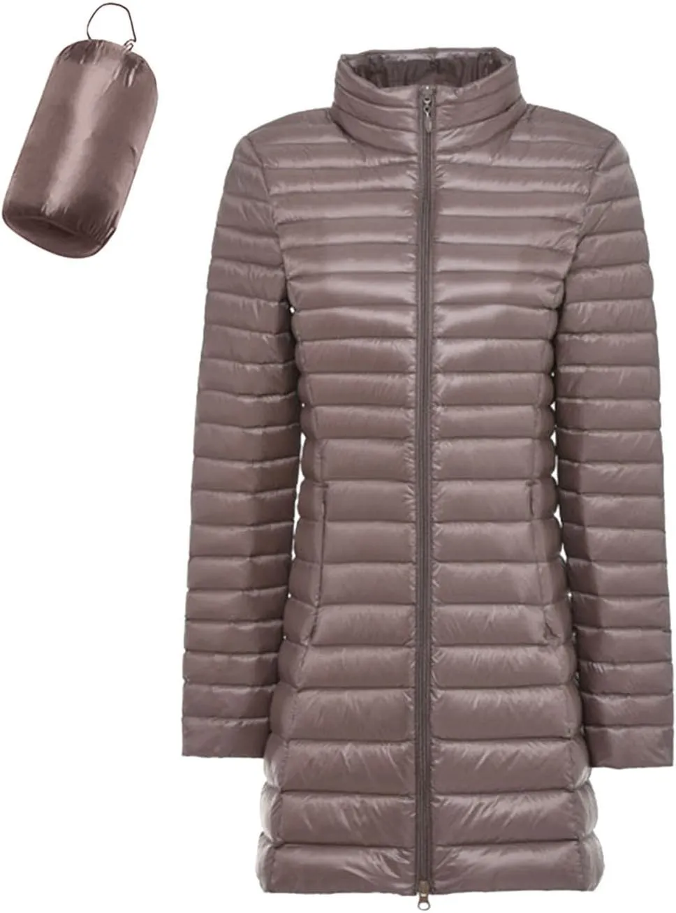 Long Puffer Jackets for Women Lightweight Packable Warm Winter Down Coats Casual Slim Fit Stand Collar Quilted Jacket
