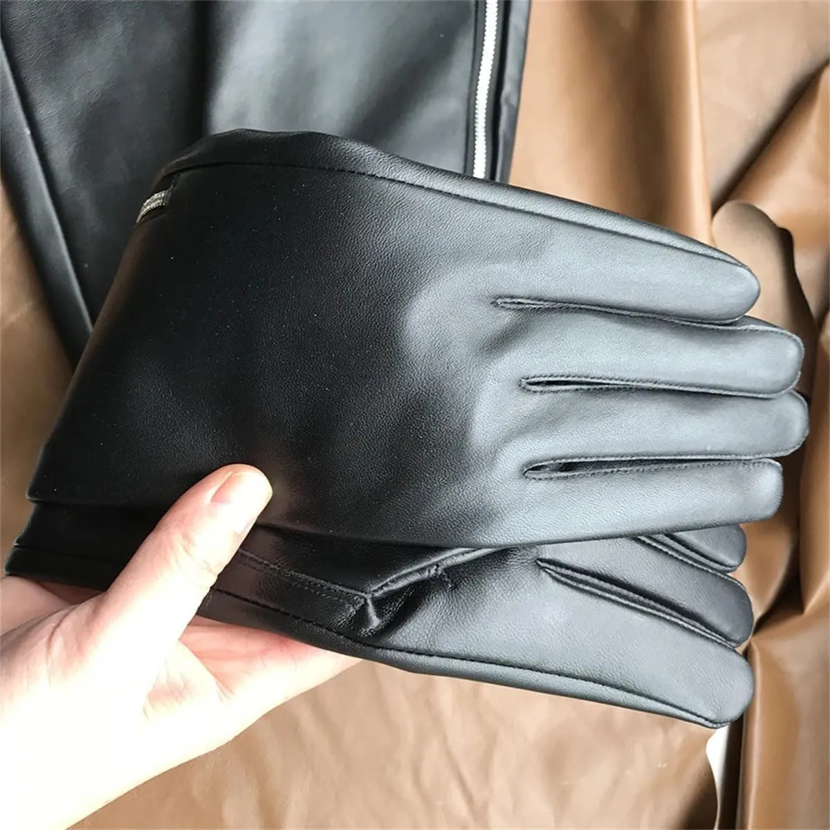 Men Sheep Leather Glove Side Open Zipper Long Gloves Sheepskin Gloves Driving Gloves
