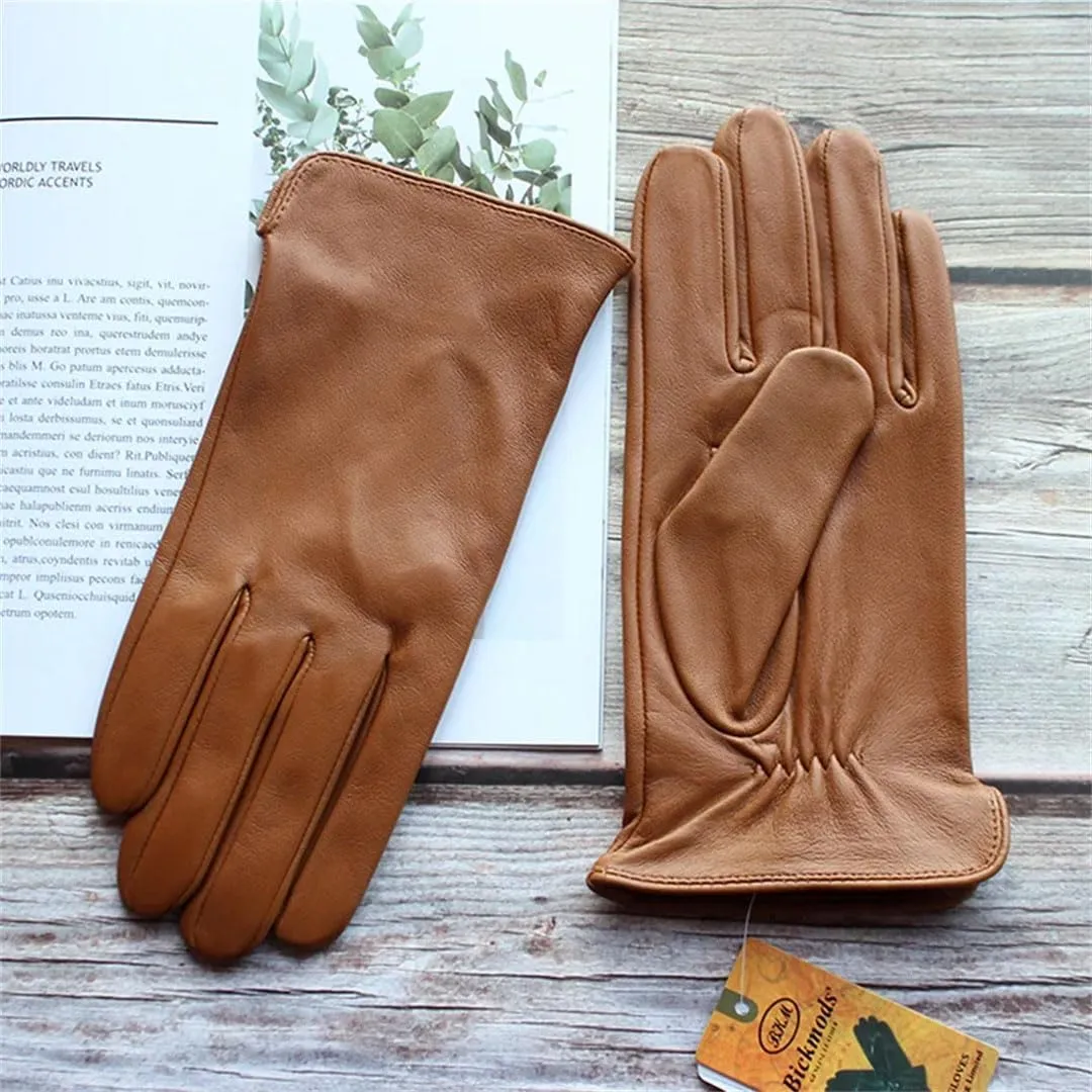 Men's Leather Driving Gloves Men's Sheepskin Touch Screen Thin Unlined Outdoor Driver Gloves Watermark Style 9.5
