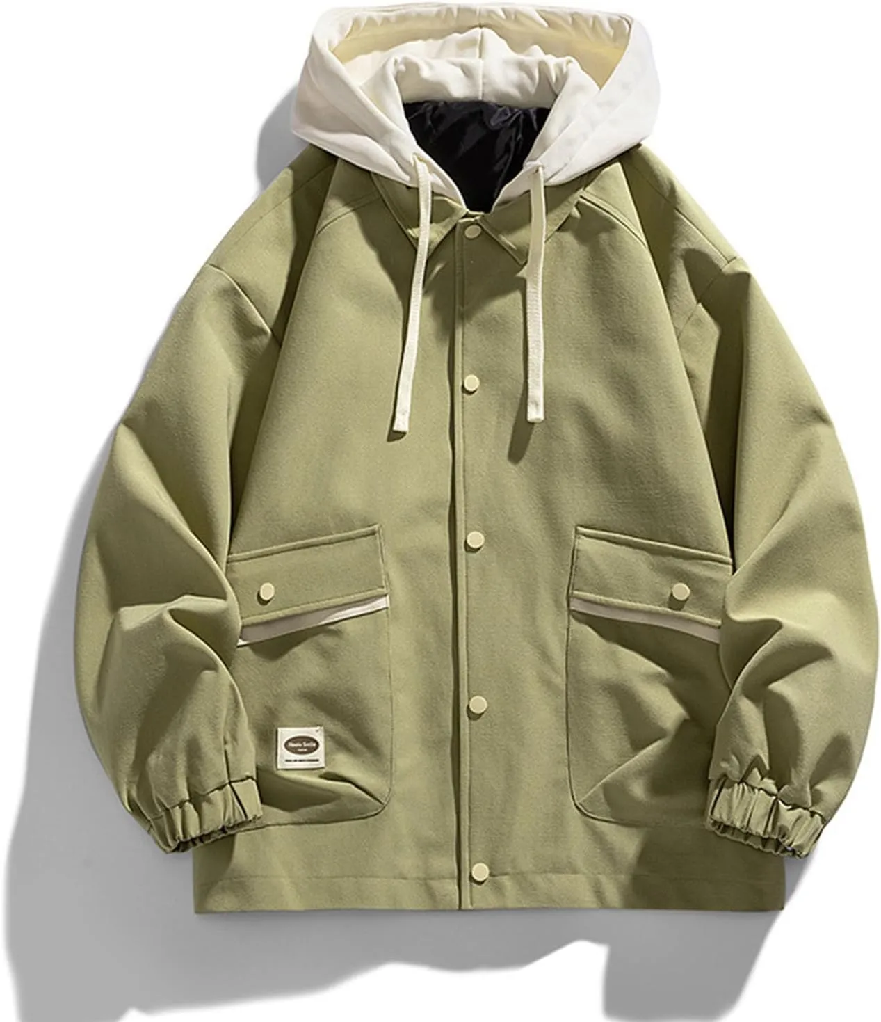 Mens Oversized Hoodie Fashion Color Block Drawstring Hooded Jackets Plus Size Loose Warm Pullover Coats with Pockets