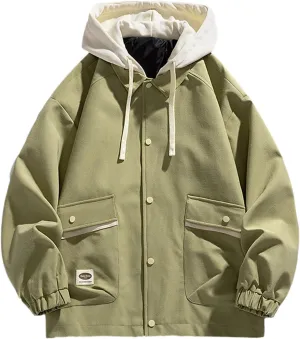 Mens Oversized Hoodie Fashion Color Block Drawstring Hooded Jackets Plus Size Loose Warm Pullover Coats with Pockets