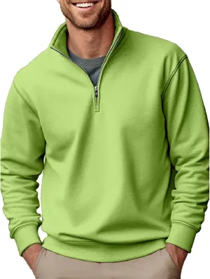 Mens Quarter Zip Up Pullover Solid Color Thermal Sweater Stand Collar Sweatshirts Premium Fleece Lined Long Sleeve