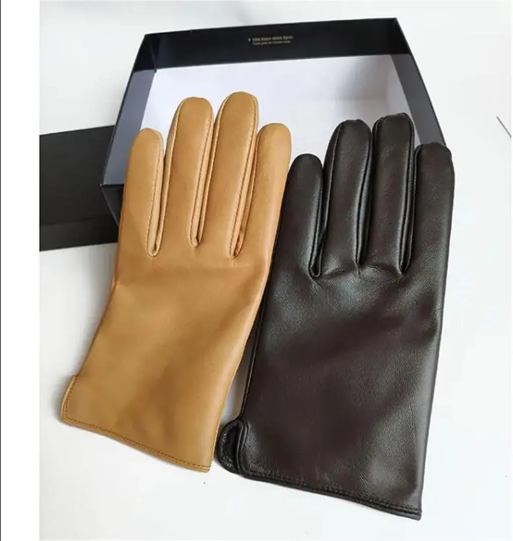 Men's Touch Screen Glove Natural Sheepskin Leather Winter Motorcycle Glove Genuine Leather Driving Glove Yellow S