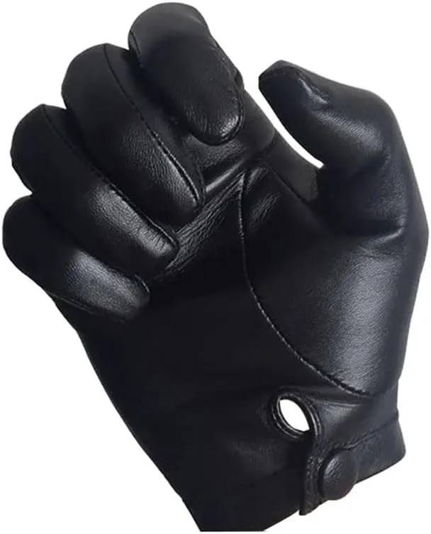 Men's Unlined Italy Thin Leather Gloves Wrist Button Tight-Fitting Leather Gloves Winter Warm Driving Touch Screen Gloves Black Warm Lining S