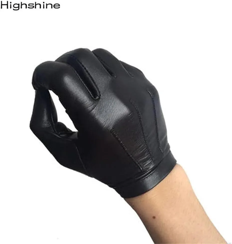 Men's Unlined Italy Thin Leather Gloves Wrist Button Tight-Fitting Leather Gloves Winter Warm Driving Touch Screen Gloves Black Warm Lining S