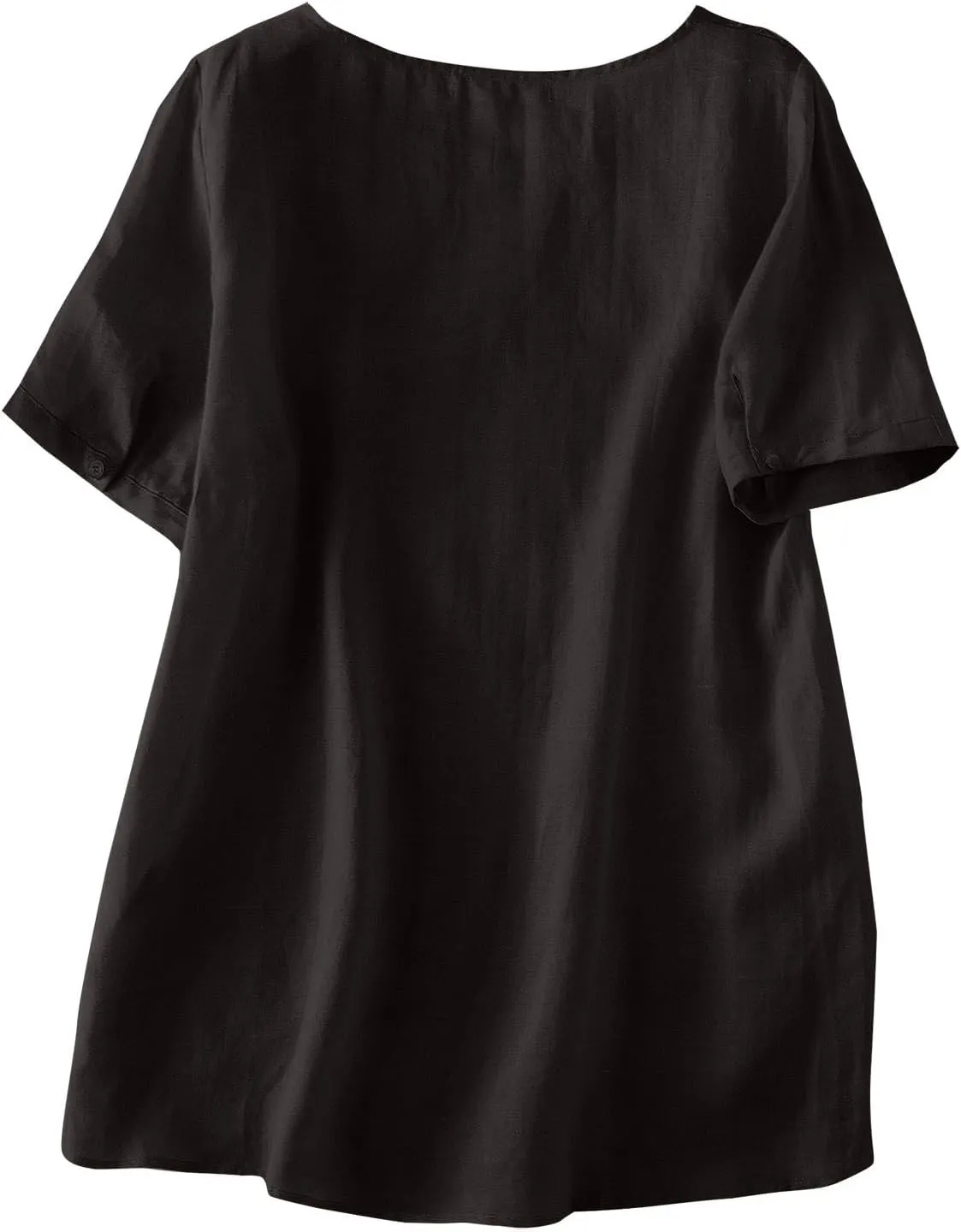 Miyaomn Summer Boho Linen Shirts for Women Floral Embroiderd Loose Flowy Tops Dressy Casual V Neck Short Sleeve Tunic Blouses