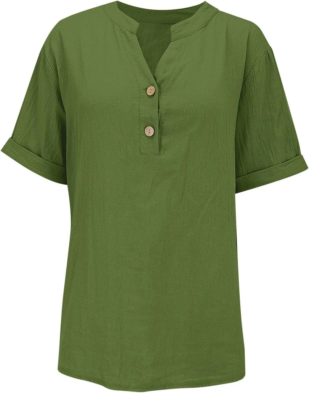 Miyaomn Women's Linen Tops Plus Size Summer Casual V Neck Blouses Short Sleeve Button Down Shirts 2025 Trendy Clothes Outfits