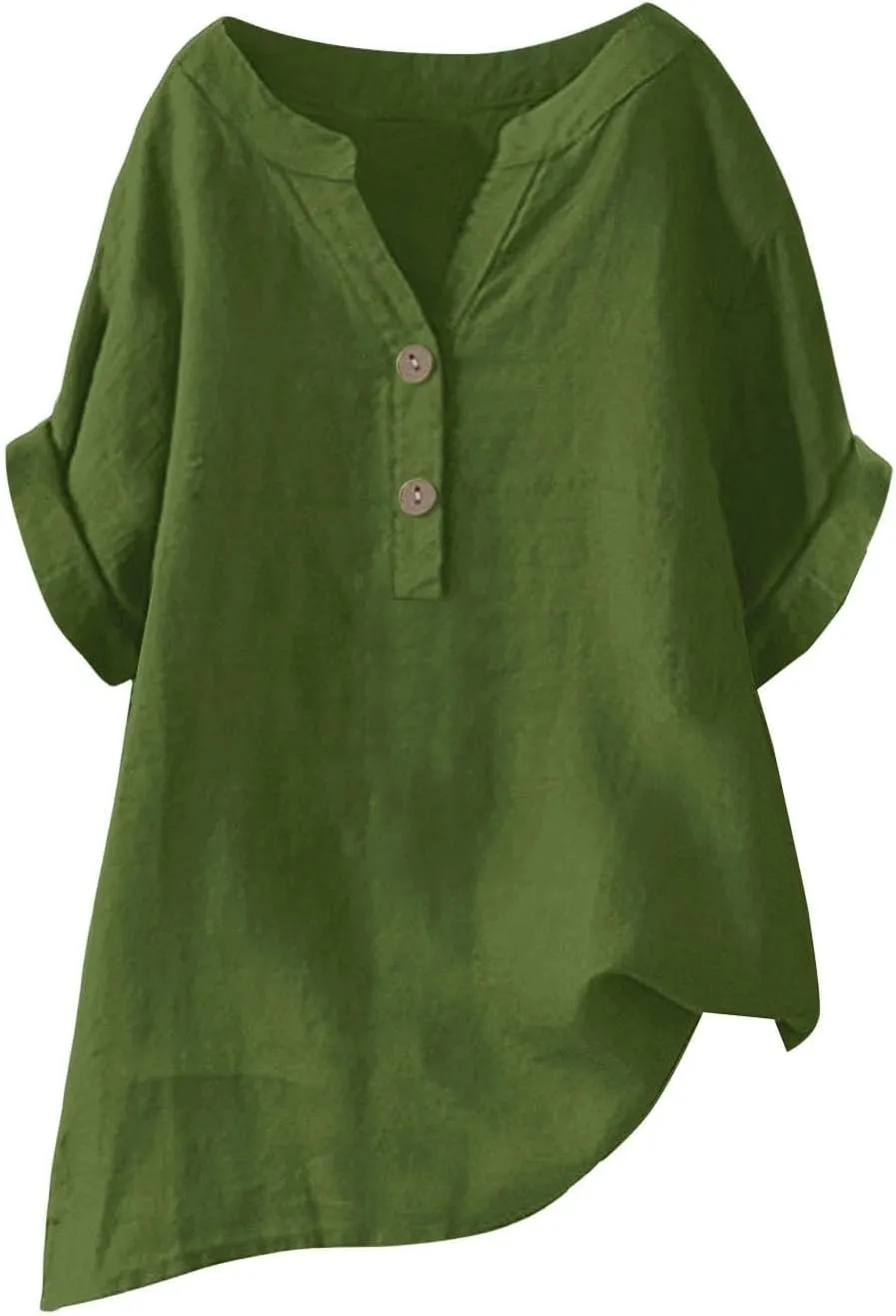 Miyaomn Women's Linen Tops Plus Size Summer Casual V Neck Blouses Short Sleeve Button Down Shirts 2025 Trendy Clothes Outfits