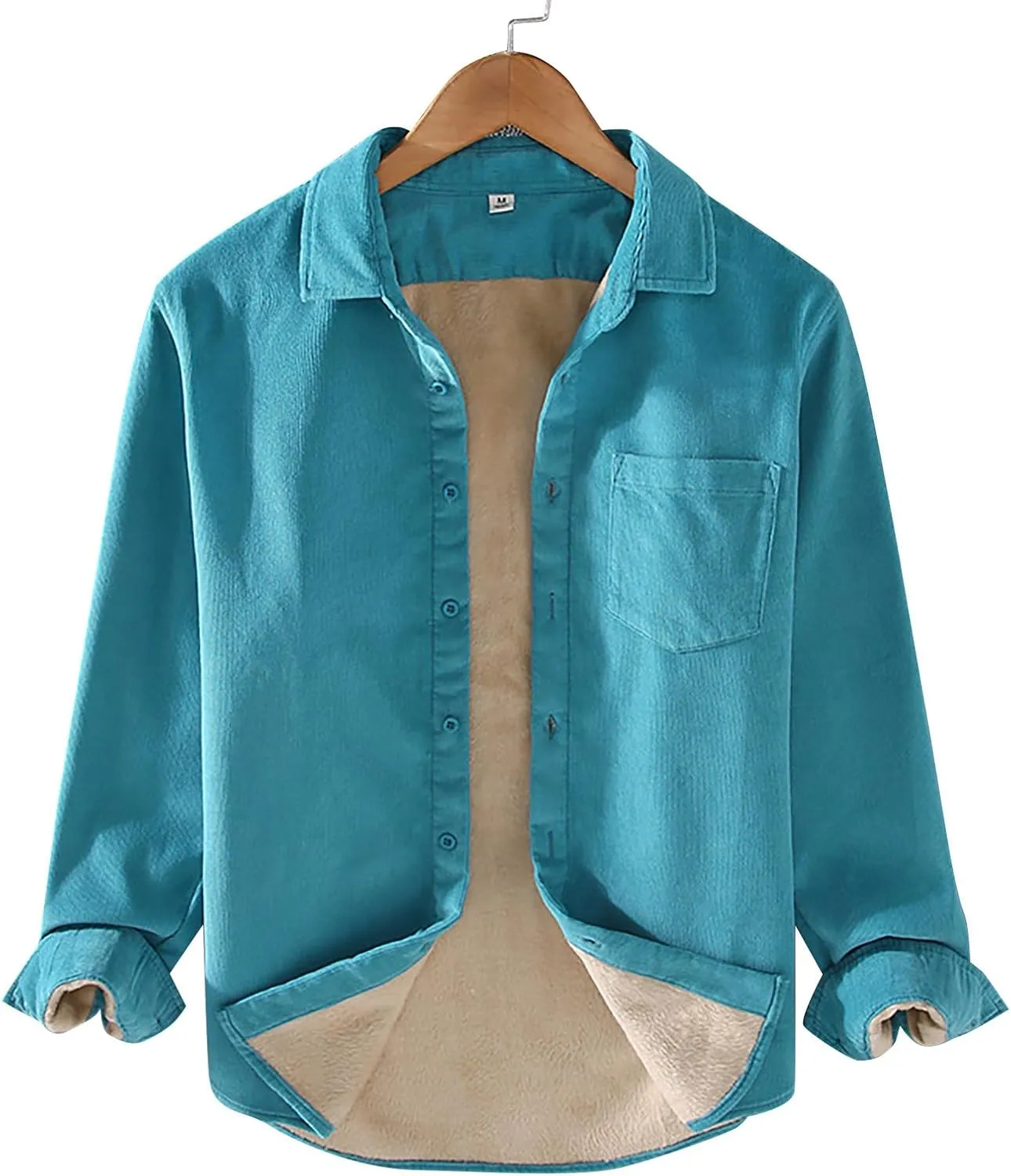 Sherpa Lined Shirt Men Plus Size Long Sleeve Cotton Snap Button Shirts Thermal Winter Casual Jacket with Chest Pocket