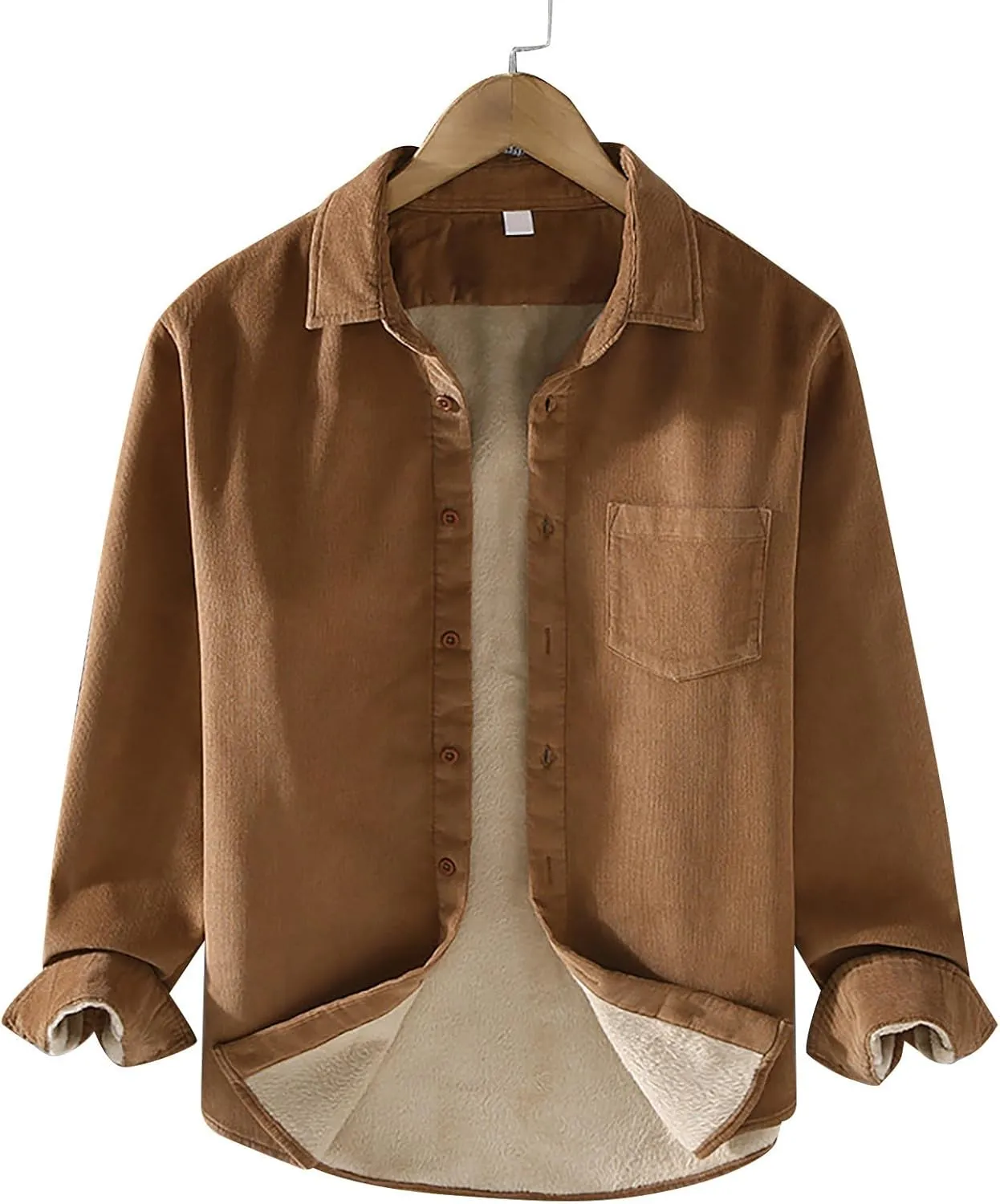 Sherpa Lined Shirt Men Plus Size Long Sleeve Cotton Snap Button Shirts Thermal Winter Casual Jacket with Chest Pocket
