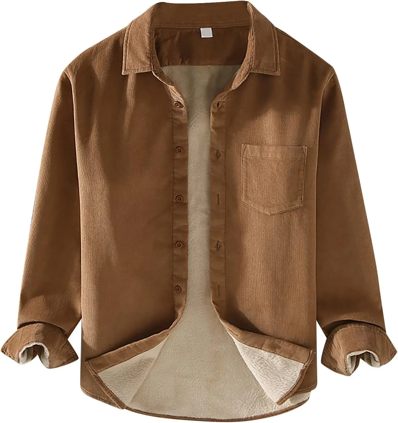 Sherpa Lined Shirt Men Plus Size Long Sleeve Cotton Snap Button Shirts Thermal Winter Casual Jacket with Chest Pocket