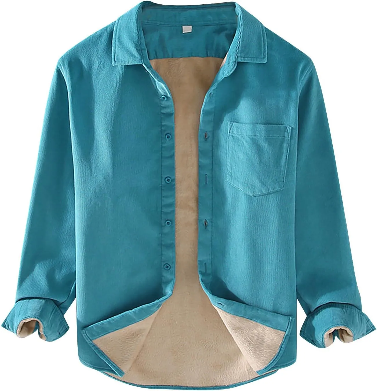 Sherpa Lined Shirt Men Plus Size Long Sleeve Cotton Snap Button Shirts Thermal Winter Casual Jacket with Chest Pocket