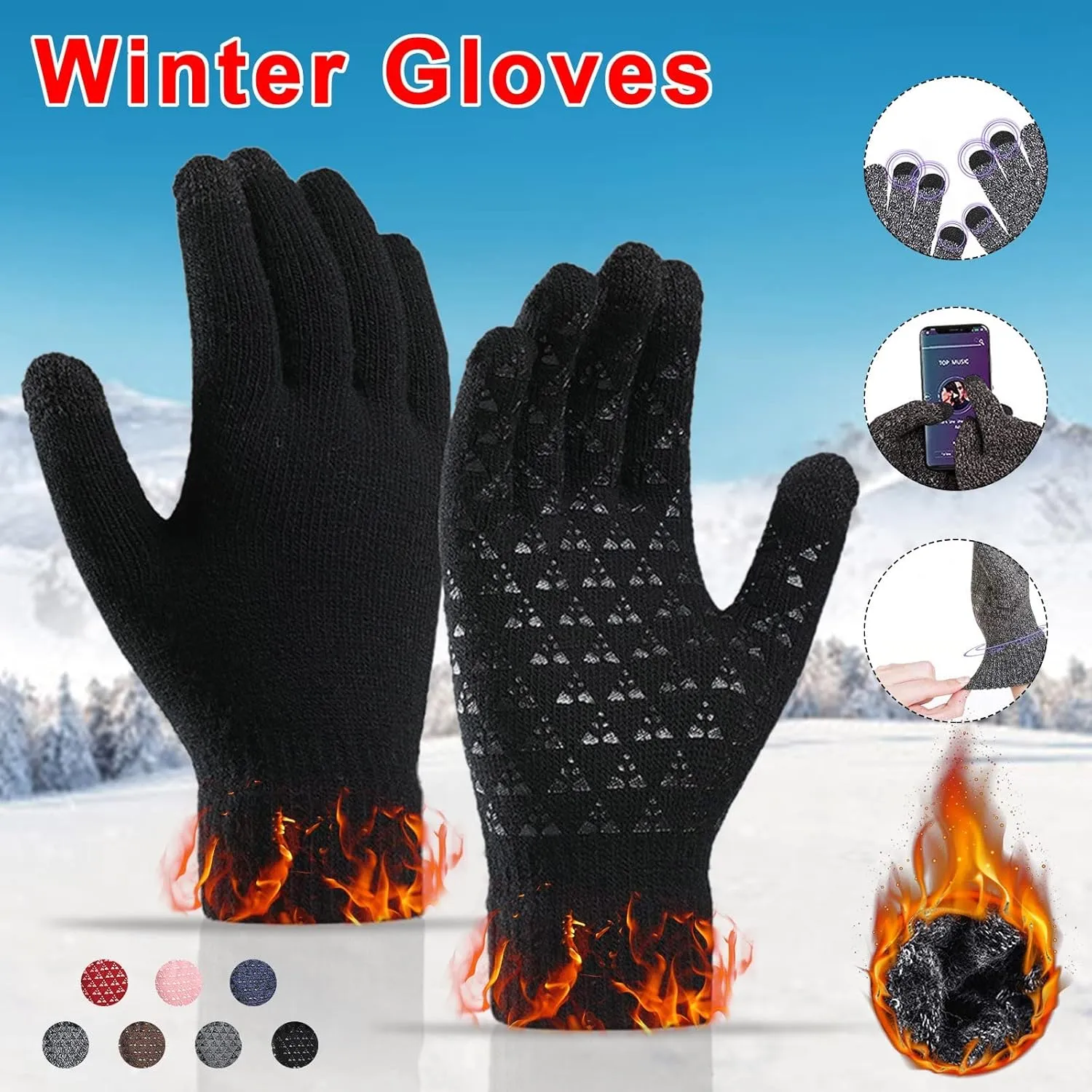 Winter Gloves,Full Fingers Touch Screen Thermal Knit Lining Cotton Gloves for Hiking Cold Weather Kids Driving