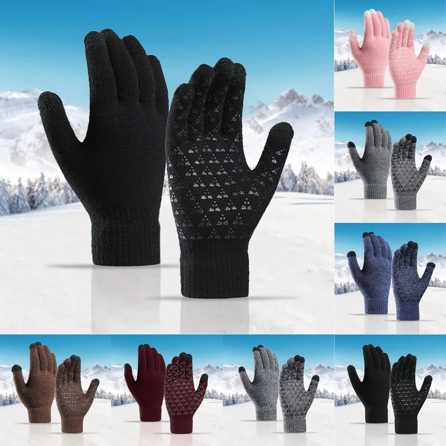 Winter Gloves,Full Fingers Touch Screen Thermal Knit Lining Cotton Gloves for Hiking Cold Weather Kids Driving
