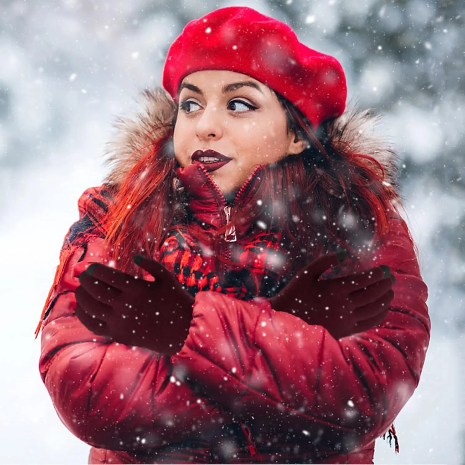 Winter Gloves,Full Fingers Touch Screen Thermal Knit Lining Cotton Gloves for Hiking Cold Weather Kids Driving