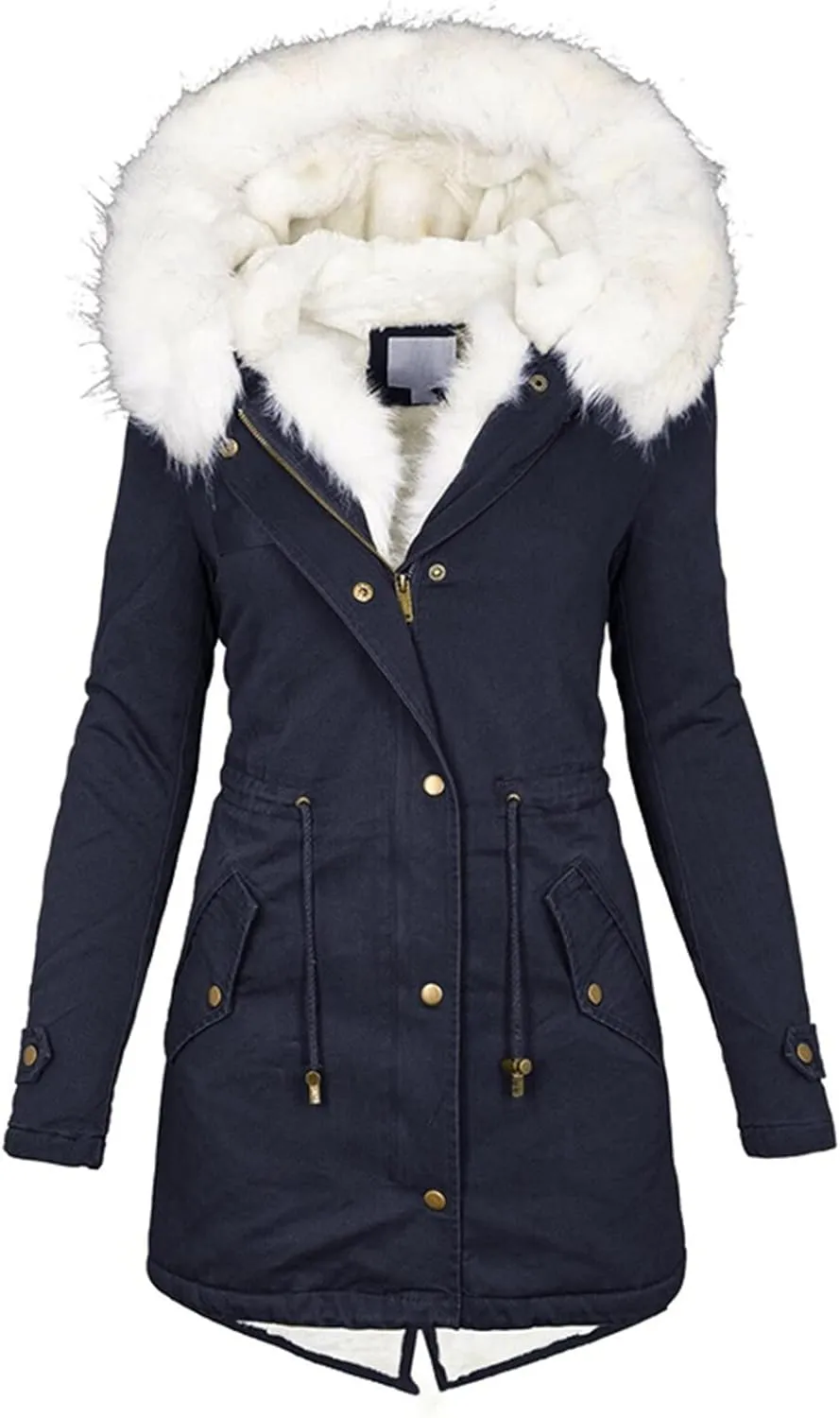 Womens Casual Faux Fur Lapel Zip Quilted Parka Jacket Puffer Coat Fall Winter Coat Thicken Military Parka Jacket