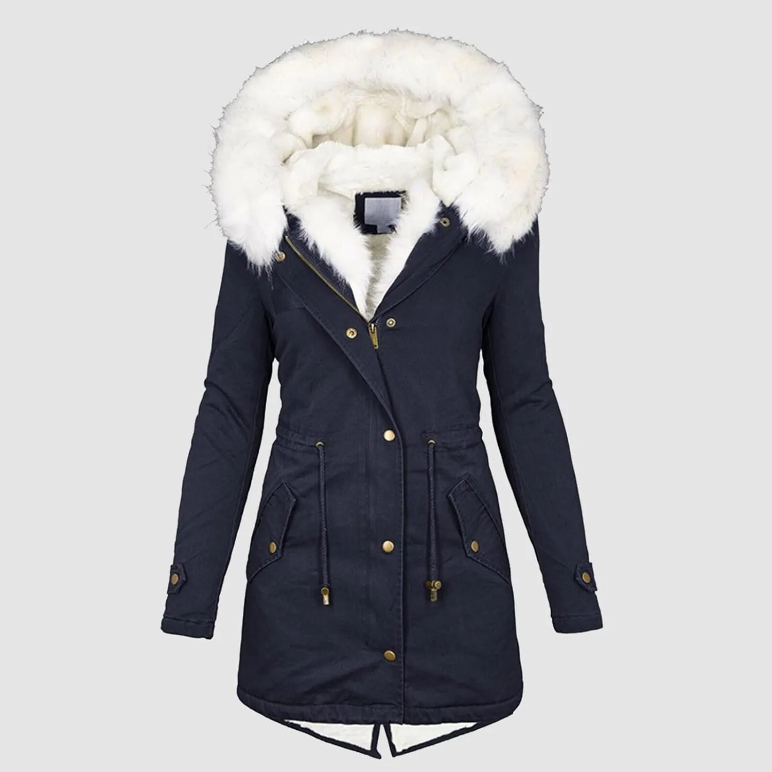 Womens Casual Faux Fur Lapel Zip Quilted Parka Jacket Puffer Coat Fall Winter Coat Thicken Military Parka Jacket