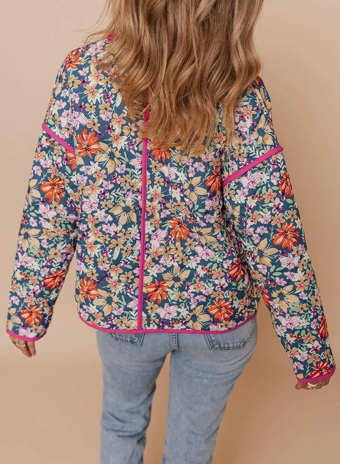 Womens Floral Quilted Jackets Lightweight Cropped Button Down Padded Puffer Jacket Winter Warm Coats