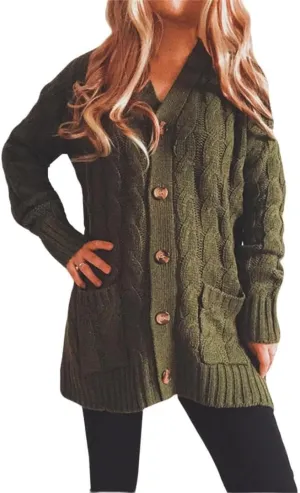 Women's Open Front Cardigan Sweaters Fall Fashion Button Down Cable Knit Chunky Winter Outerwear Coats