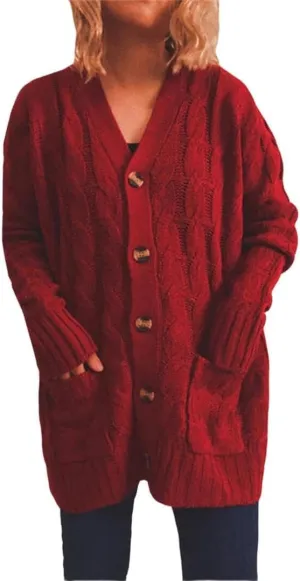 Women's Open Front Cardigan Sweaters Fall Fashion Button Down Cable Knit Chunky Winter Outerwear Coats
