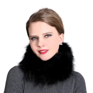 Womens Real Fox Fur Neck Warmer Soft Winter Infinity Scarf Fluffy Loop Scarves (Black)