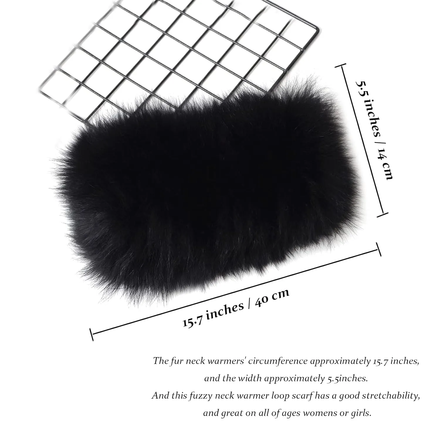 Womens Real Fox Fur Neck Warmer Soft Winter Infinity Scarf Fluffy Loop Scarves (Black)