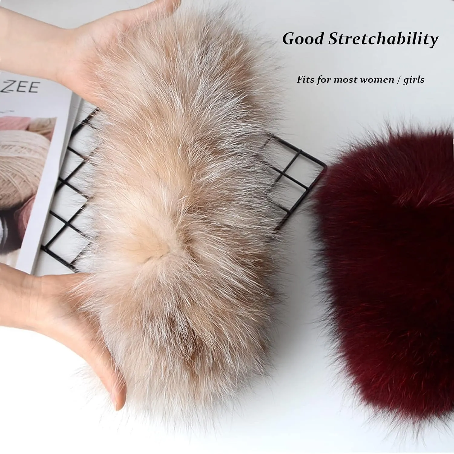 Womens Real Fox Fur Neck Warmer Soft Winter Infinity Scarf Fluffy Loop Scarves (Black)