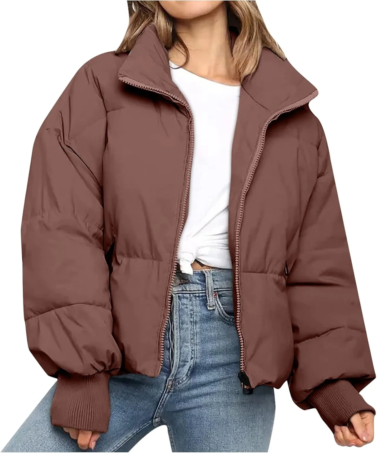 Women's Winter Puffer Coat Thicken Padded Down Jacket Outdoor Shearling Warm Quilted Casual Zipper 2024 Trendy Parka Outwear