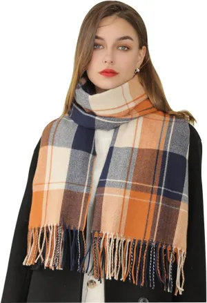 Women's Winter Spring Warm Plaid Scarves,Cashmere Feel Scarf,Knit Tassel Thick Shawl,Birthday Christmas New Year Gift.