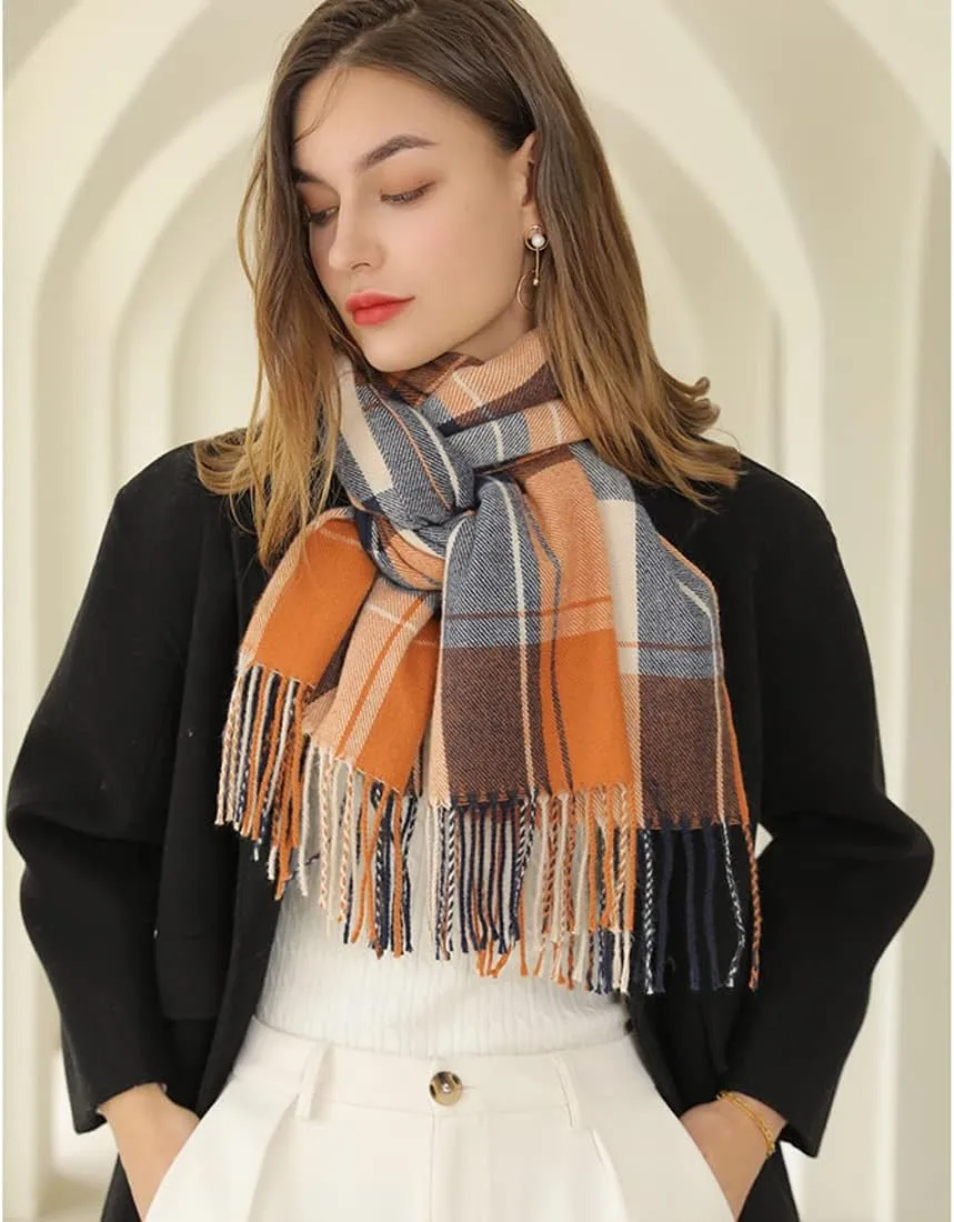 Women's Winter Spring Warm Plaid Scarves,Cashmere Feel Scarf,Knit Tassel Thick Shawl,Birthday Christmas New Year Gift.